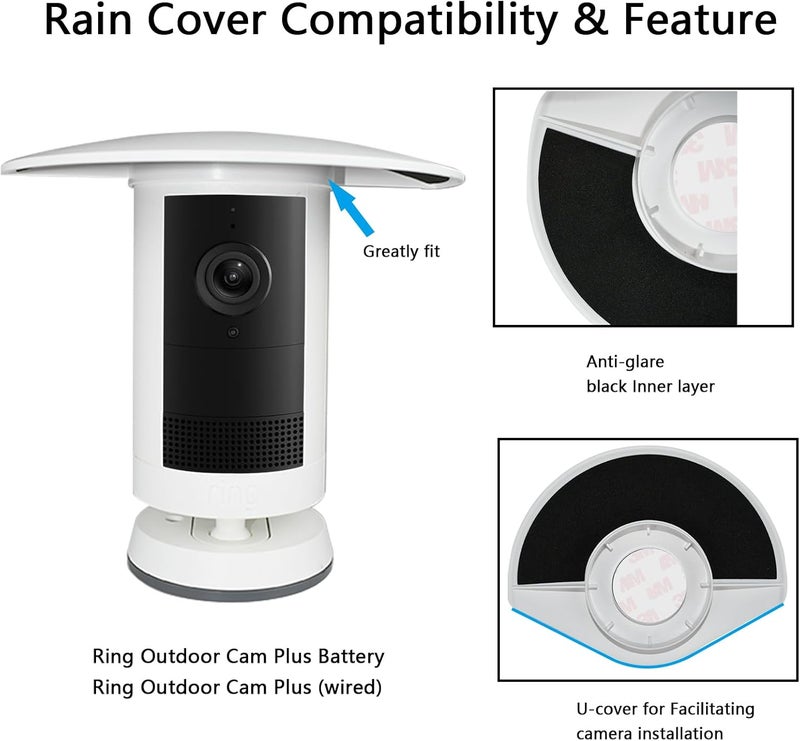 TEKCAM UV Rain Cover Compatible with Ring Outdoor Cam Plus, Weatherproof Camera Protector, Sun Shade Camera Cover, Anti Glare, White, 1Pack - Image 2